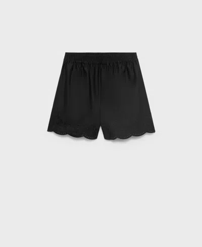 Mango Women's Embroidered Satin Shorts In Black
