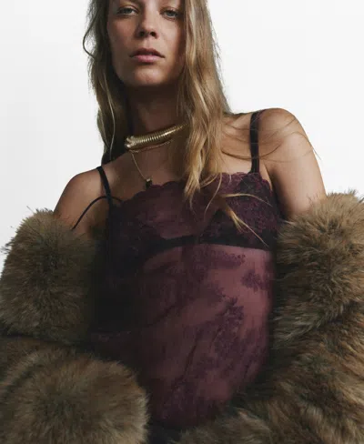 MANGO WOMEN'S EMBROIDERED SHEER TOP