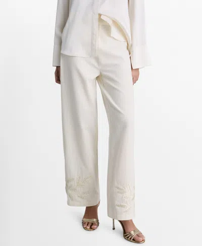 Mango Women's Embroidered Straight-fit Trousers In Off White