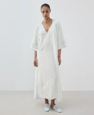 Mango Women's Embroidery And Bow Satin Robe In Blue