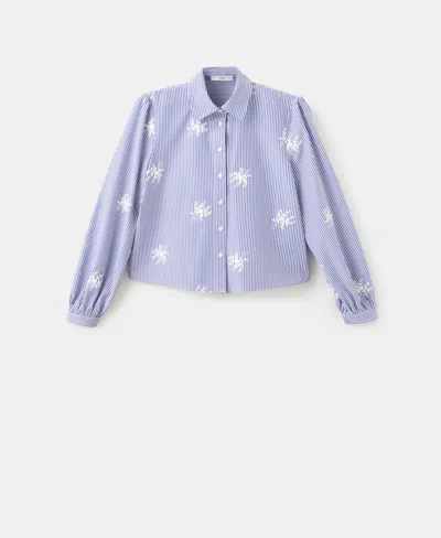 Mango Embroidery Striped Shirt Sky Blue