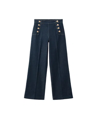 Mango Women's Emily Wide-leg High-rise Side-buttons Jeans In Open Blue