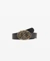 Mango Engraved Buckle Leather Belt In Black