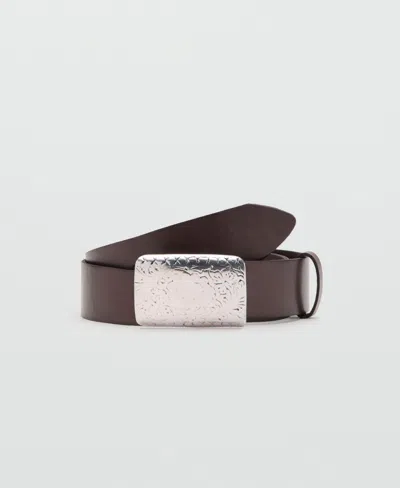 Mango Women's Engraved Buckle Leather Belt In White