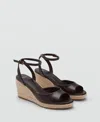 Mango Ankle Strap Open Toe Wedge Espadrille In Brown