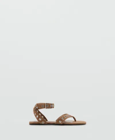 Mango Women's Eyelet Straps Leather Sandals In Brown