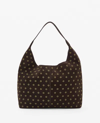 Mango Women's Eyelets Detail Suede Shopper Bag In Brown
