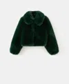 Mango Bola Faux Fur Jacket In Green