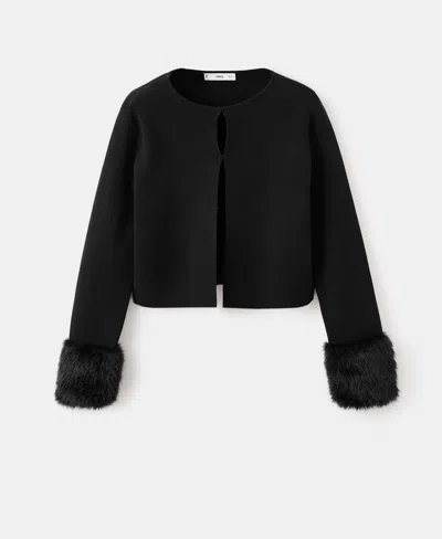 Mango Women's Faux-fur Cuffs Cardigan In Black