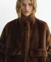 Mango Faux Fur Effect Jacket With Pockets Medium Brown In Brown