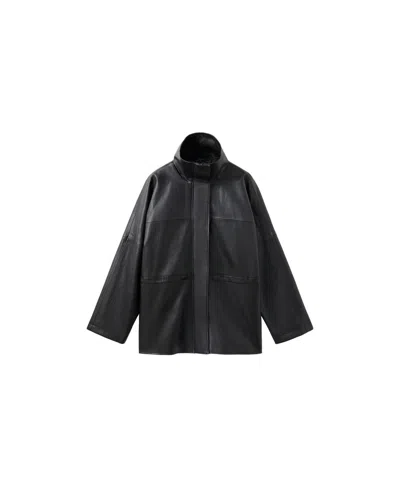Mango Women's Faux Leather Funnel Neck Oversized-fit Jacket In Black