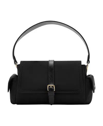 Mango Women's Faux Leather Pockets And Buckle Shoulder Bag In Black