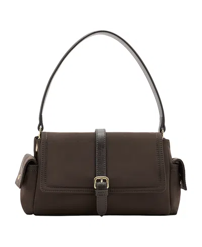 Mango Women's Faux Leather Pockets And Buckle Shoulder Bag In Chocolate