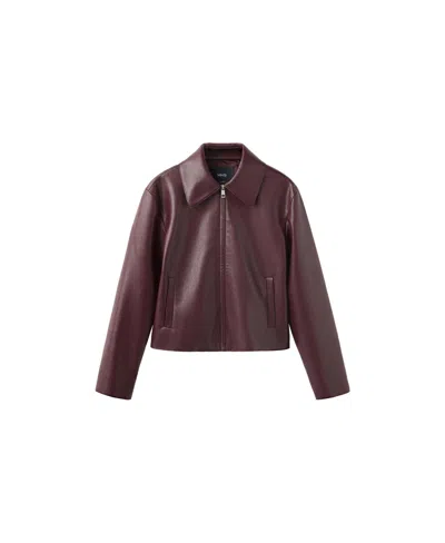 Mango Women's Faux Leather Zip-up Jacket In Burgundy
