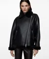 Mango Faux Shearling Moto Jacket In Black