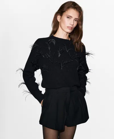 Mango Knitted Sweater With Feathers Black