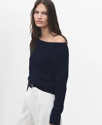 Mango Fine-knit Boat-neck Sweater Dark Navy In Black