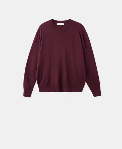 Mango Finely Knit Crewneck Sweater In Burgundy