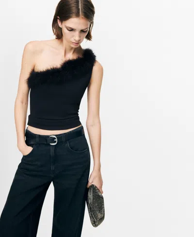 Mango Women's Fine Knit Feather Top In Blue