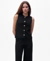 Mango Knit High Neck Vest With Gold Buttons In Black