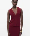 Mango Button Front Knit Vest In Burgundy