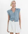 Mango Padded Shoulder Sweater Vest In Blue