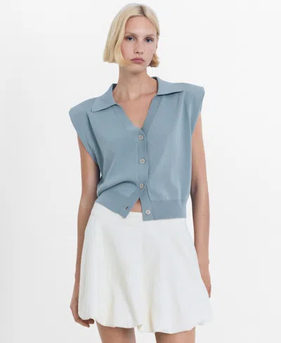 Mango Women's Fine Knit Shoulder Pad Sweater Vest In Blue