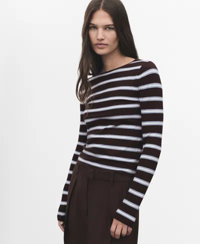 Mango Women's Fine Knit Striped Sweater In Brown