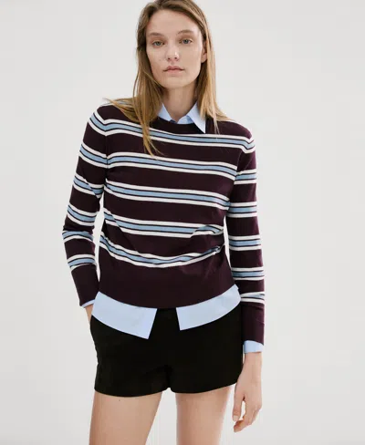 Mango Striped Fine Knit Sweater Maroon In Brown