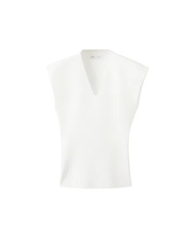Mango Women's Fine Knit V-neck Top In White