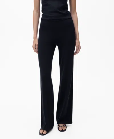 Mango Women's Fine-knit Wide Leg Pants In Blue