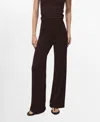 Mango High Waist Wide Leg Knit Pants In Burgundy