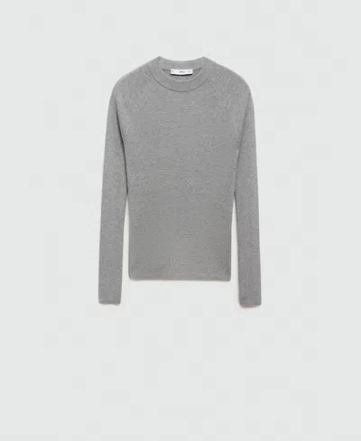 Mango Perkins-neck Rib-knit Sweater Grey