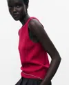 Mango Fine Ribbed Knit Top Fuchsia In Pink