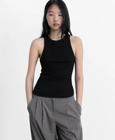 Mango Women's Fine Ribbed Knit Top In Black