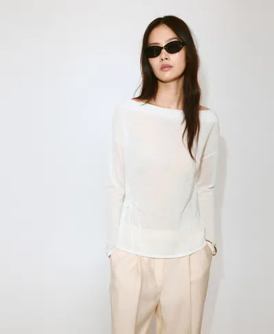 Mango Women's Fine-knit Bow Boat-neck Long-sleeve Sweater In Off White