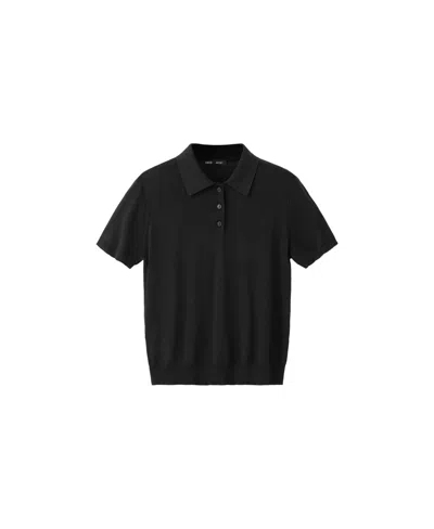 Mango Women's Fine-knit Short-sleeve Polo Neck Sweater In Black