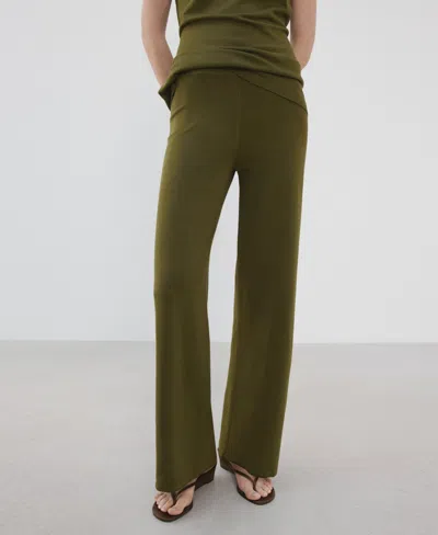 Mango Fine-knit Straight-fit Pants In Green