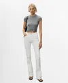 Mango Wideleg Jeans With Stripes And Belt Off White In Gray