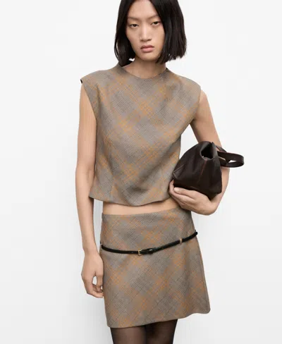 Mango Fitted Checked Top Brown In Multi