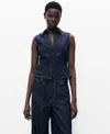 Mango Fitted Denim Top Open Blue In Blue