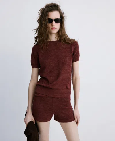 Mango Fitted Knit Shorts In Burgundy