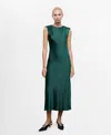 Mango Satin Dress In Green