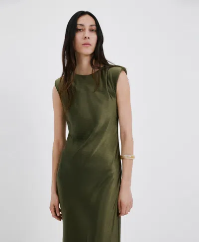 Mango Women's Fitted Satin Dress In Green