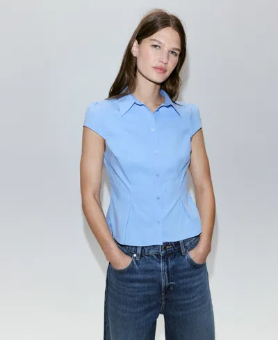 Mango Fitted Short Sleeve Button-up Shirt In Blue