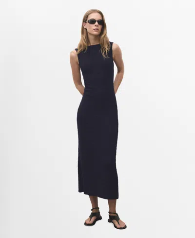 Mango Women's Fitted Textured Dress In Blue