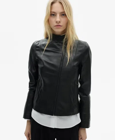 Mango Women's Fitted Zipper Leather Jacket In Black