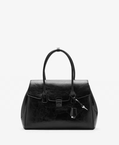 Mango Medium City Faux Leather Satchel In Black