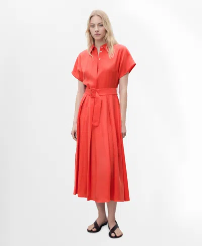 Mango Women's Flared Belted Midi Dress In Red