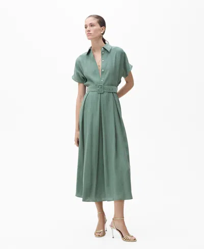 Mango Women's Flared Belted Midi Dress In Green